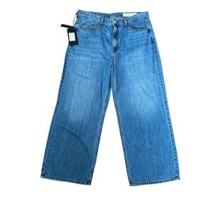 Rag Bone Lori Mid Rise Crop  Wide Leg Jeans Medium Wash Denim Size 30